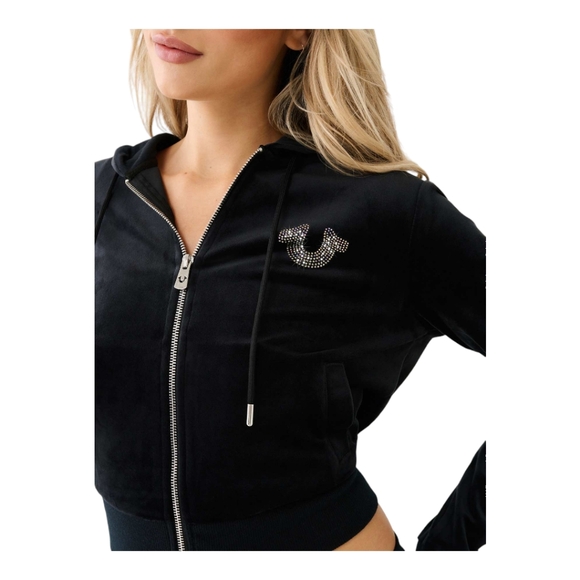 TRUE RELIGION CRYSTAL HS WING VELOUR ZIP HOODIE- BLACK SIZE SMALL - Picture 3 of 11